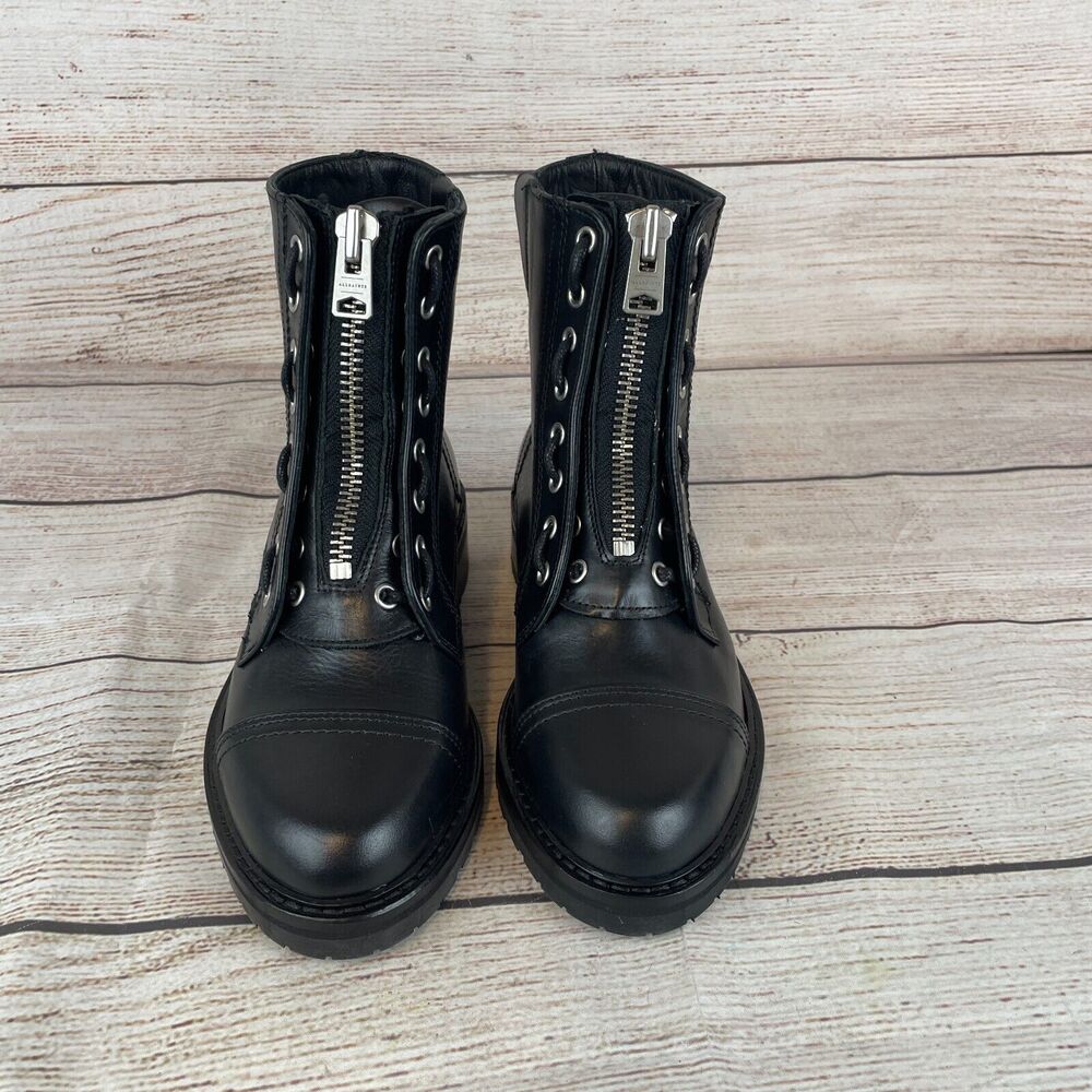 AllSaints Ariel Womens Sz 35 (5-5.5) Leather Boots Black Combat Moto - Picture 3 of 10